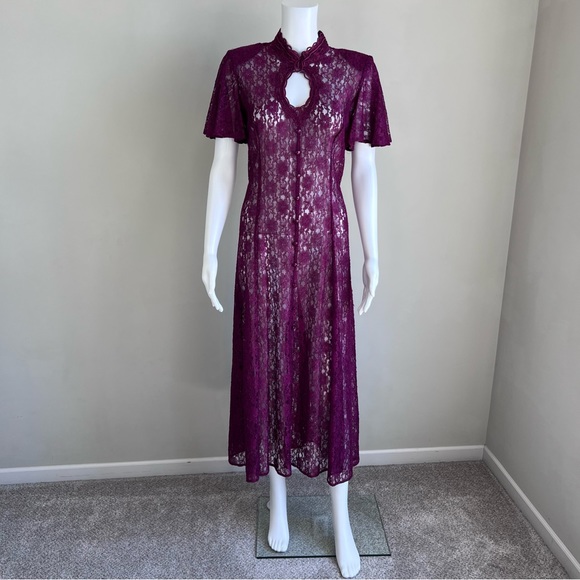 Vintage Dresses Vintage Dawn Joy Floral Lace Keyhole Neck Dress S